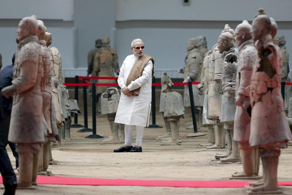 Indian Prime Minister Modi visits the Museum of Qin Terracotta Warriors and Horses, in Xian