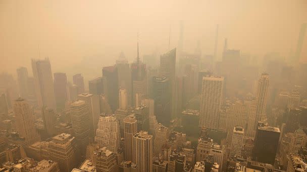 PHOTO: New York City is covered in haze as photographed from the Empire State Building observatory, June 7, 2023, in New York. (Yuki Iwamura/AP)