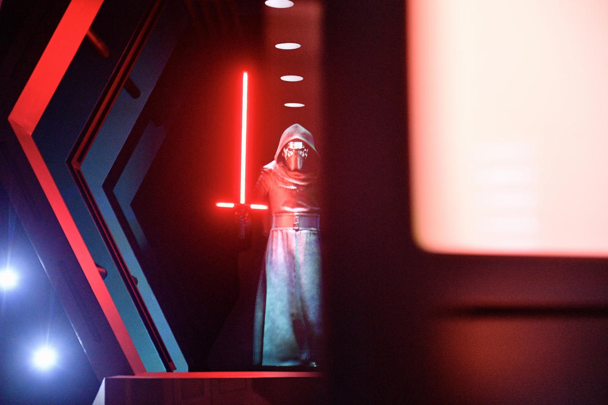 ANAHEIM, CA - JANUARY 16: Kylo Ren chase after visitors as doors close on him aboard a Star Destroyer during Rise of the Resistance at Star Wars: Galaxy"u2019s Edge inside Disneyland in Anaheim, CA, on Thursday, Jan. 16, 2020. "n(Photo by Jeff Gritchen, Orange County Register/SCNG)
