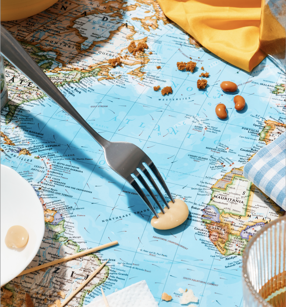 a fork and knife on a map