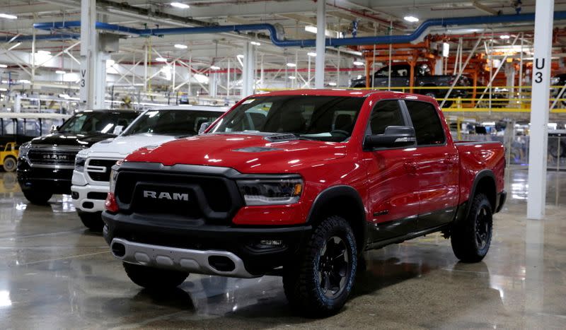 FILE PHOTO: FILE PHOTO: Ram pickup trucks are on display at the FCA Sterling Heights Assembly Plant in Sterling Heights, Michigan