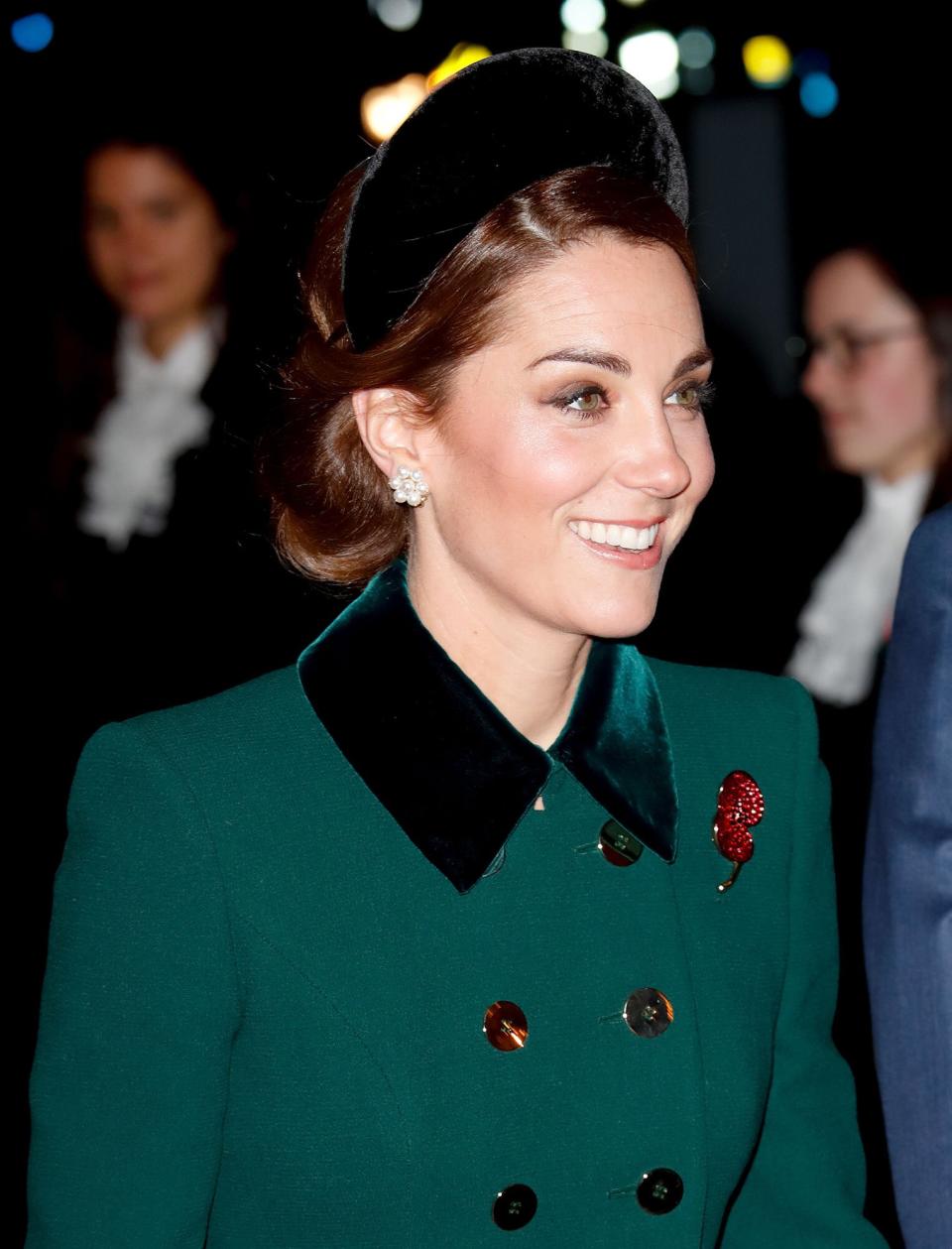 Kate chose a Jane Taylor headpiece for a November 2018 service honoring the <a href="https://people.com/royals/kate-middleton-prince-william-return-westminster-abbey-meghan-harry/" rel="nofollow noopener" target="_blank" data-ylk="slk:Centenary of the Armistice at Westminster Abbey;elm:context_link;itc:0;sec:content-canvas" class="link ">Centenary of the Armistice at Westminster Abbey</a>, marking 100 years since the end of World War I.