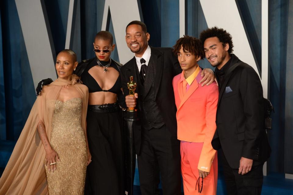 Will Smith with his sons Trey Smith and Jaden Smith, daughter Willow Smith and wife Jada Pinkett Smith (Doug Peters/PA) (PA Wire)