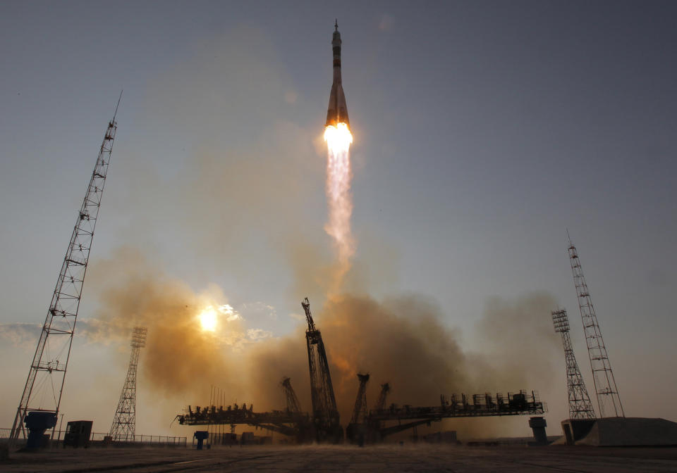 Soyuz capsule blasts off for the International Space Station