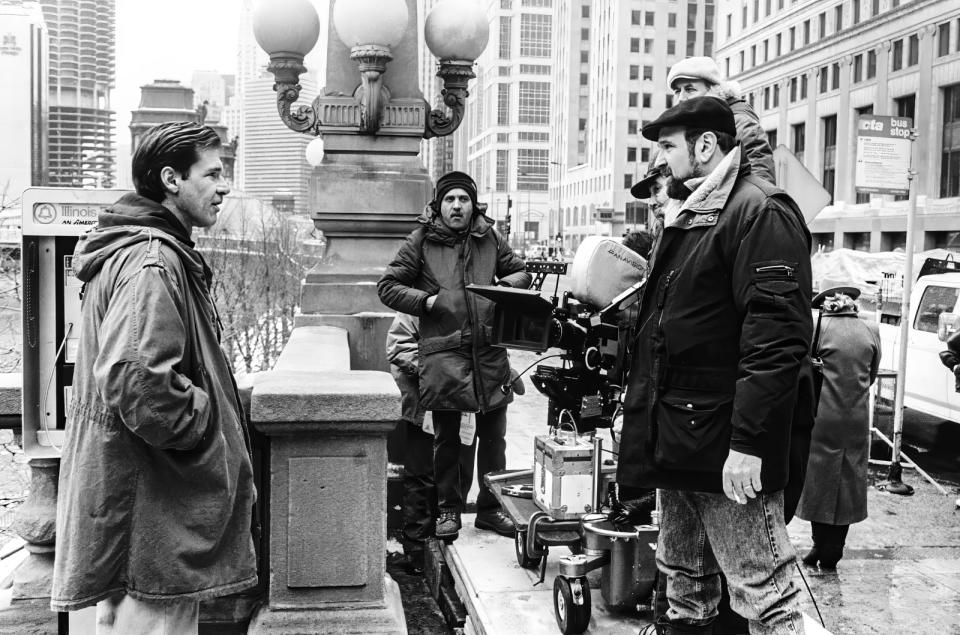 Ford with Davis on location in downtown Chicago