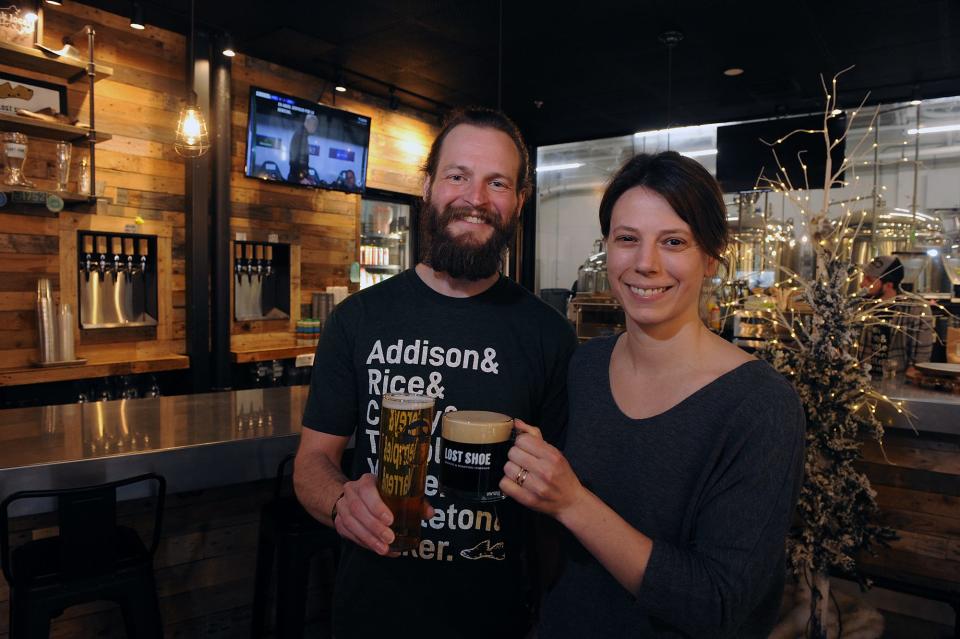 Lost Shoe Brewing and Roasting Co. owners Melynda and JP Gallagher in their Marlborough establishment, Feb. 15, 2022. 