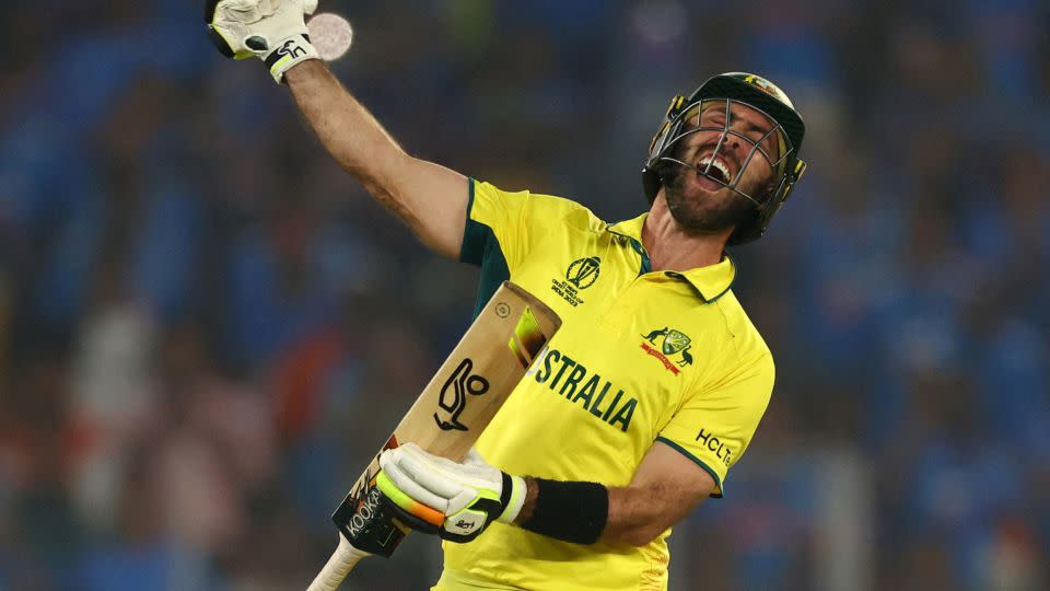 Australia's Glenn Maxwell celebrates after winning the Cricket World Cup. - Andrew Boyers/Reuters