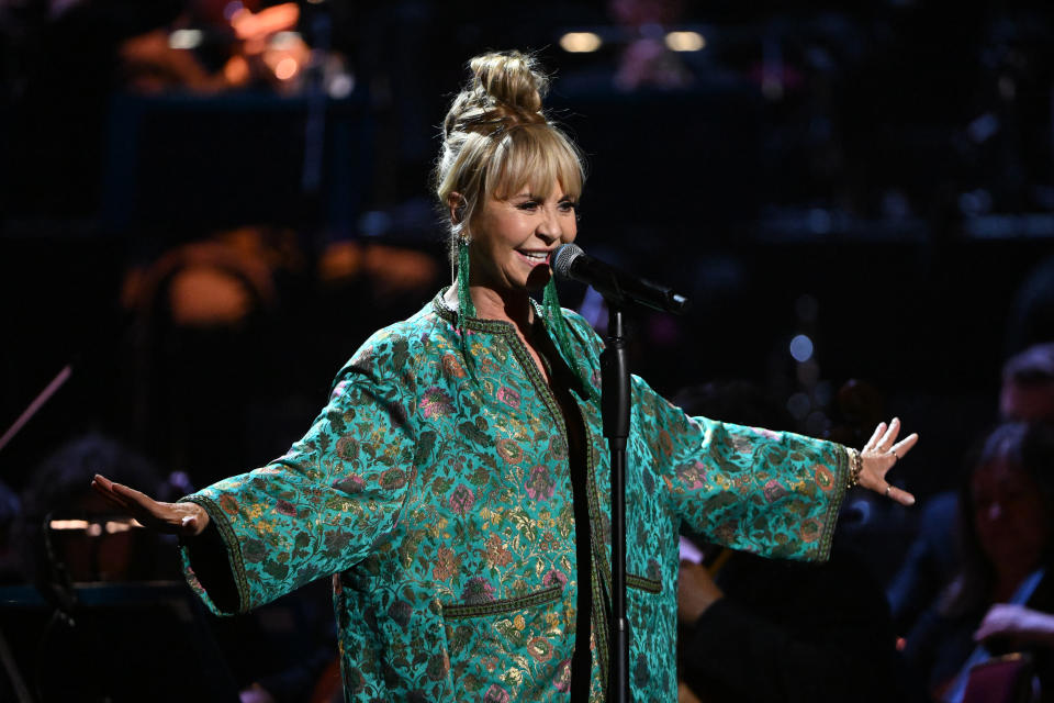 LONDON, ENGLAND - OCTOBER 04: Lulu performs on stage accompanied by The Royal Philharmonic Concert Orchestra during The Sound of 007 in concert at The Royal Albert Hall on October 04, 2022 in London, England. (Photo by Jeff Spicer/Getty Images for EON Productions & Prime Video)