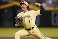 Arizona Diamondbacks starting pitcher Tommy Henry (47) throws against the St. Louis Cardinals during the fourth inning of a baseball game, Friday, Aug. 19, 2022, in Phoenix. (AP Photo/Matt York)