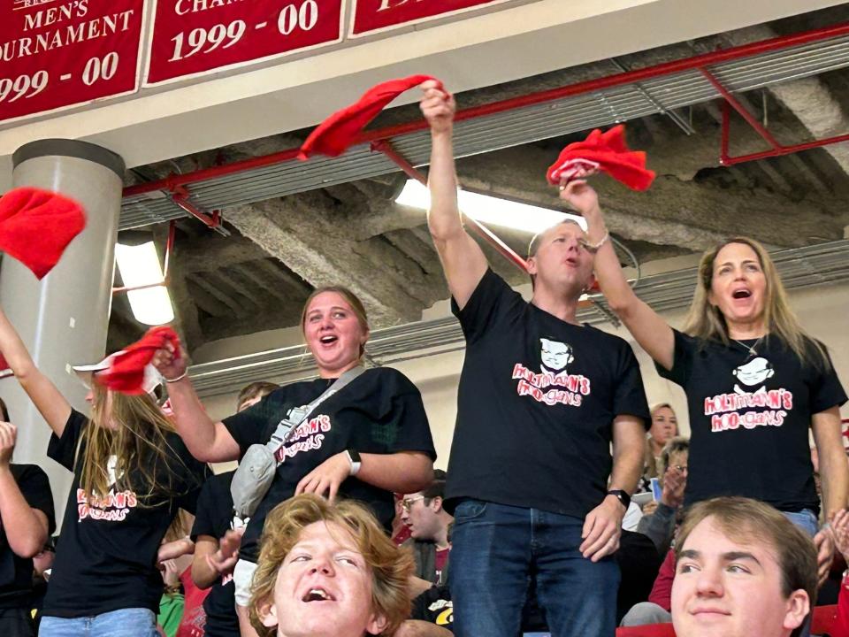 Ohio State fans wear "Holtmann's Hooligans" shirts as the Buckeyes play No. 17 Alabama on Nov. 24, 2023 at Raider Arena in Niceville, Florida.