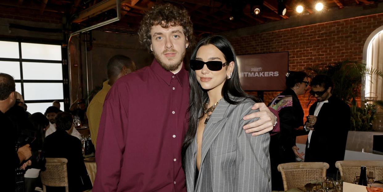 los angeles, california   december 03 l r jack harlow and dua lipa attend varietys 2022 hitmakers brunch at city market social house on december 03, 2022 in los angeles, california photo by kevin wintergetty images