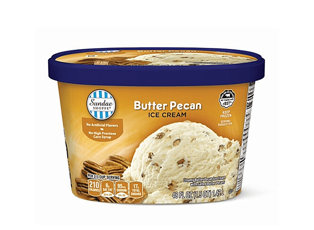 a tub of butter pecan ice cream.