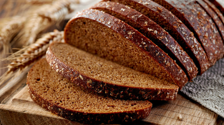 Sliced loaf of rye bread