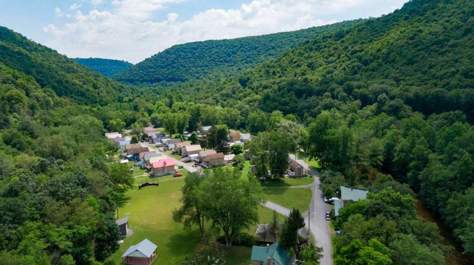 Orviston is an unincorporated community in Curtin Township nestled along Beech Creek and mountains. An aerial view of Orviston on Wednesday, July 3, 2024.