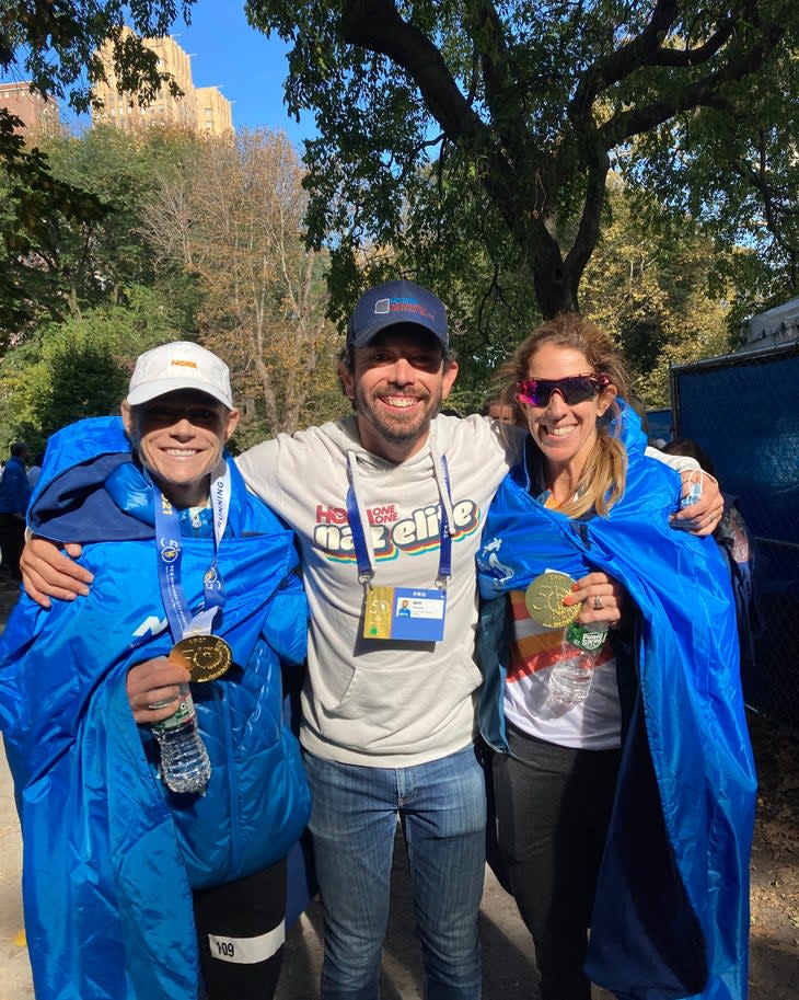 <span class="article__caption">Kellyn Taylor, Ben Rosario, and Stephanie Bruce after the New York City Marathon.</span> (Photo: NAZ Elite)