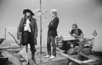 Comedians (L-R) Bill Oddie, Tim Brooke-Taylor and Graeme Garden in a sketch from episode 'For Those in Peril on the Sea' of the BBC television series 'The Goodies', January 4th 1973. (Photo by Don Smith/Radio Times via Getty Images)