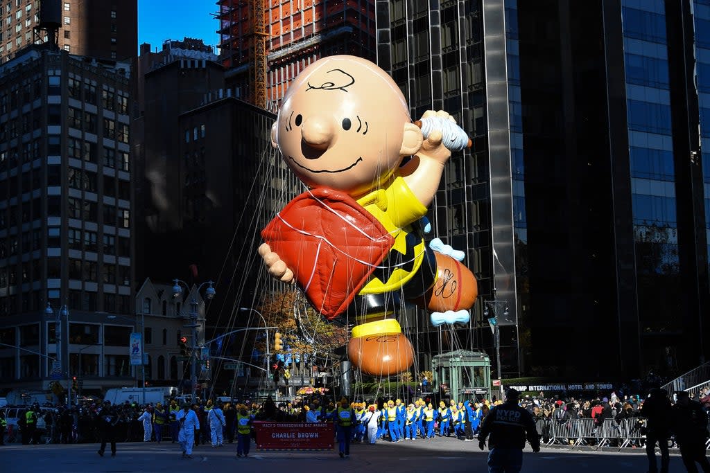  The Charlie Brown balloon floats in Columbus Circle during the 91st Annual Macy’s Thanksgiving Day Parade in 2017 (Getty Images)