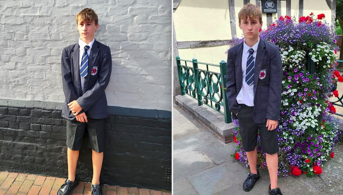 Harrison Utting turned up to his school wearing shorts, despite them being banned. (SWNS)