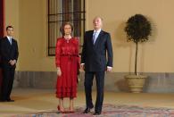 <p>Queen Sofia and King Juan Carlos dressed to the nines for the king's 70th birthday celebration in Madrid. </p>