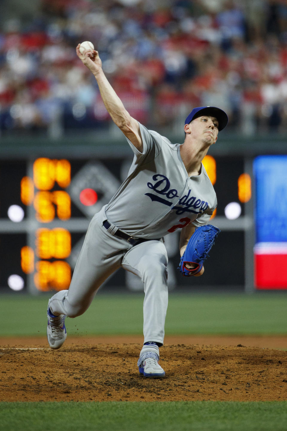 Los Angeles Dodgers' Walker Buehler pitches during the fourth inning of a baseball game against the Philadelphia Phillies, Tuesday, July 16, 2019, in Philadelphia. (AP Photo/Matt Slocum)