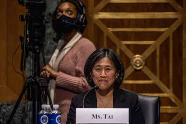 Katherine Tai, President Biden's nominee for U.S. trade representative, spent over three hours testifying at her confirmation hearing before the Senate Finance Committee Thursday.  (Tasos Katopodis/Pool via AP - image credit)