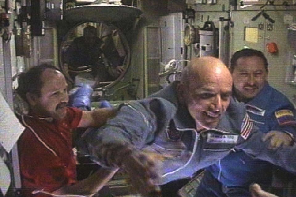 Dennis Tito flies into the International Space Station on April 30, 2001