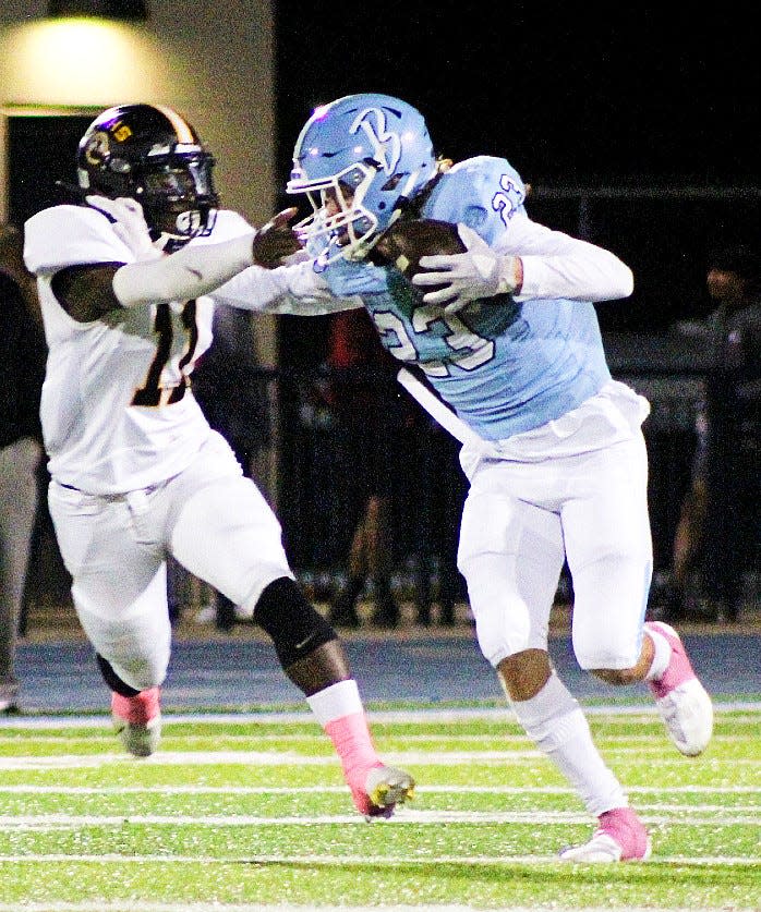 Bartlesville High senior receiver Gage Keaton, right, turned in a big effort Friday against Sand Springs, including a touchdown catch in the 41-20 loss  in 2021 at Custer Stadium.