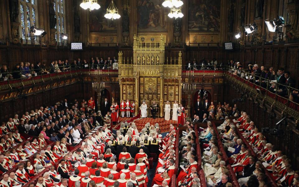 Members of both houses of parliament fill the Chamber of the House of Lords for the 2012 State Opening