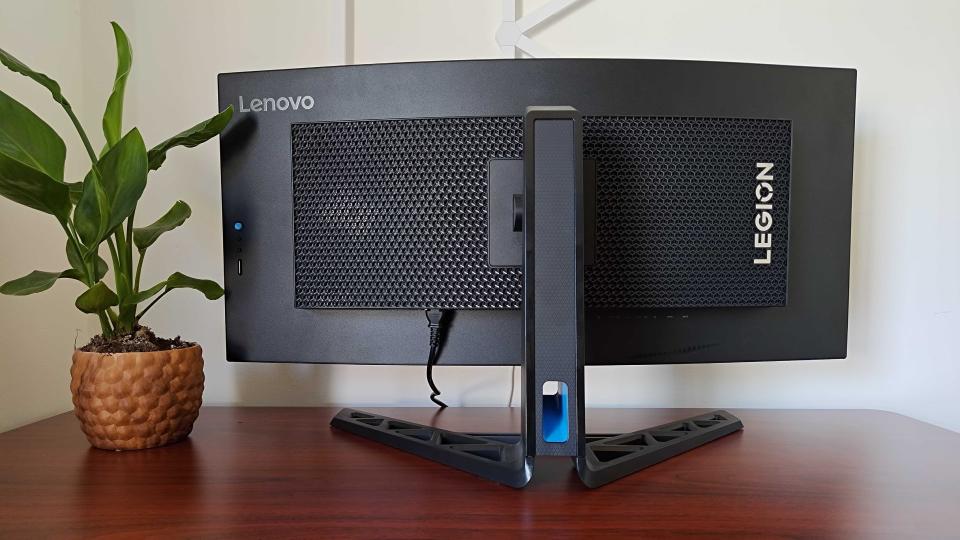 Back view of Lenovo Legion Y34wz30 sitting on desk