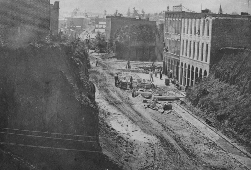 A view of Delaware and Fourth streets in the 1860s.