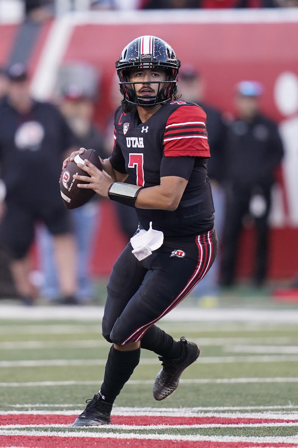 Utah quarterback Cameron Rising looks for a receiver during the first half of the team's NCAA college football game against Southern California on Saturday, Oct. 15, 2022, in Salt Lake City. (AP Photo/Rick Bowmer)