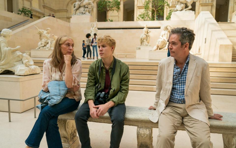 Connie (Saskia Reeves), Albie (Tom Taylor) and Douglas (Tom Hollander) in BBC One's new drama, Us - Colin Hutton/Drama Republic