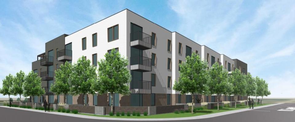 A rendering depicts the proposed Targee Apartments.