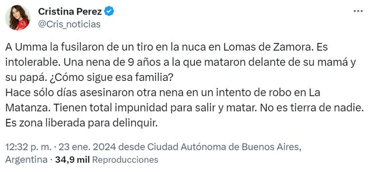 La periodista Cristina Pérez condenó el crimen de Umma