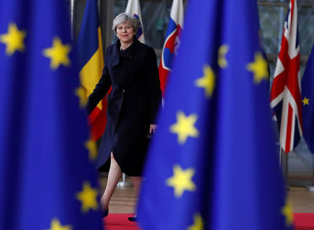 Britain's Prime Minister Theresa May arrives to attend the European Union summit in Brussels, Belgium, December 14, 2017. REUTERS/Yves Herman