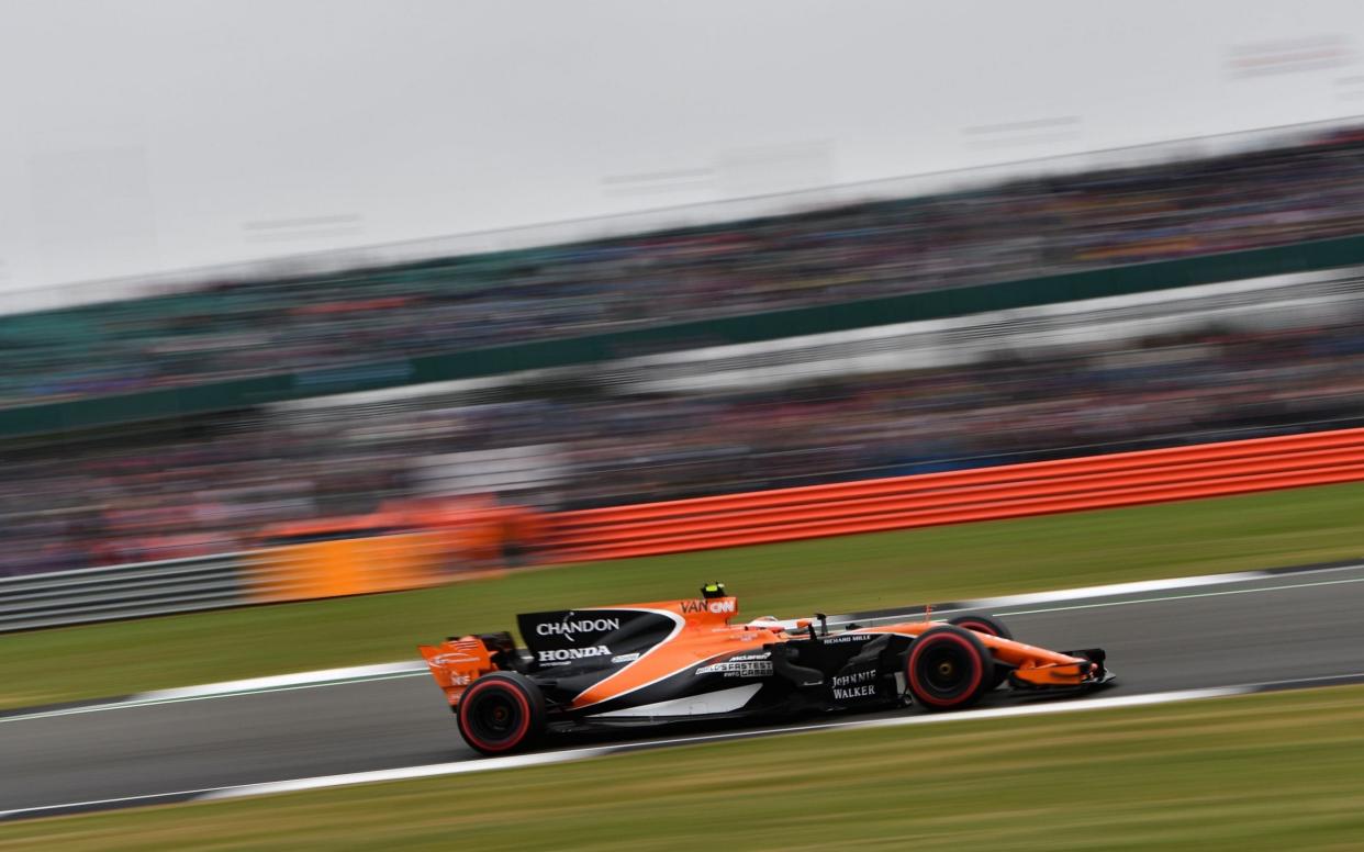 Stoffel Vandoorne drives during the qualifying session at the Silverstone motor racing circuit in Silverstone - AFP