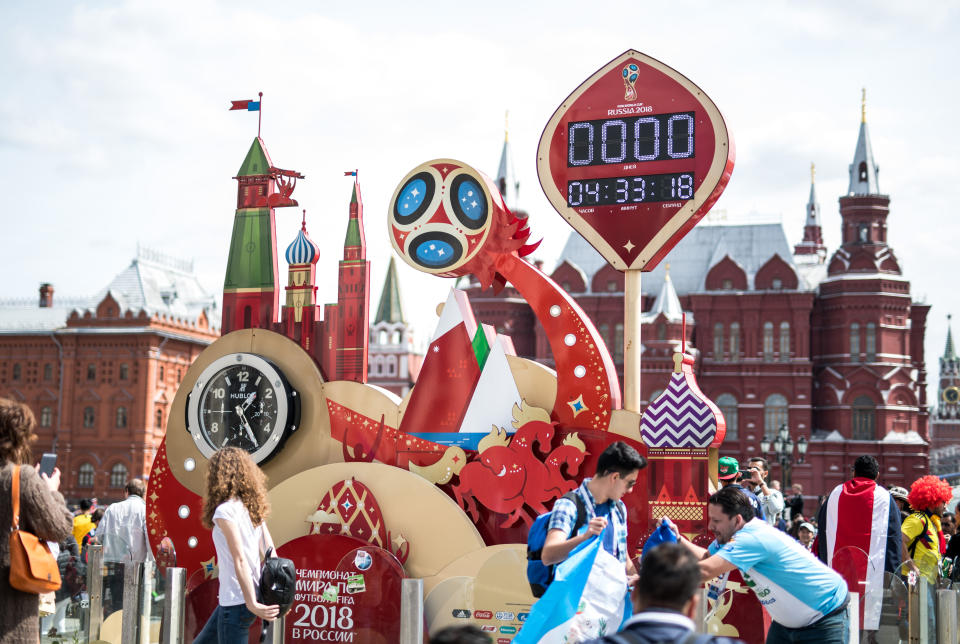 <p>Countdown: The clock in Moscow’s Red Square has almost ticked down to zero. (Getty) </p>