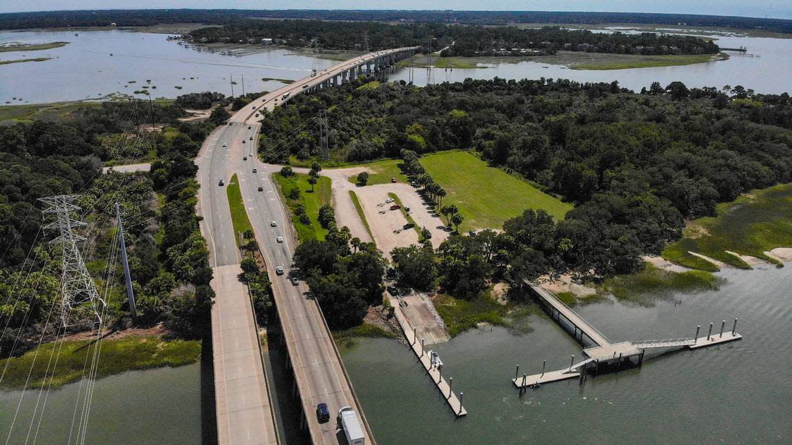 A look at the bridges to Hilton Head Island photographed on Sept. 8, 2023, with C.C. Haigh Jr. Boat Landing - to the right of center - on Pinckney Island.