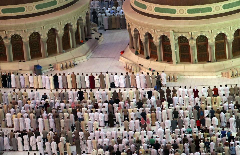 Muslim pilgrims pray at the Grand Mosque in the holy Saudi city of Mecca.