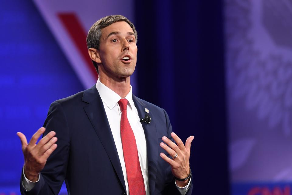 Democratic presidential hopeful former Texas Representative Beto O'Rourke speaks on stage at The Novo in Los Angeles on Oct. 10, 2019. (Photo by Robyn Beck AFP via Getty Images)