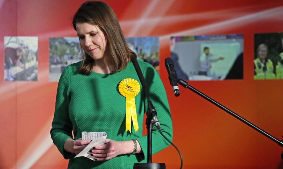 Jo Swinson reacts as she loses her East Dumbartonshire seat.