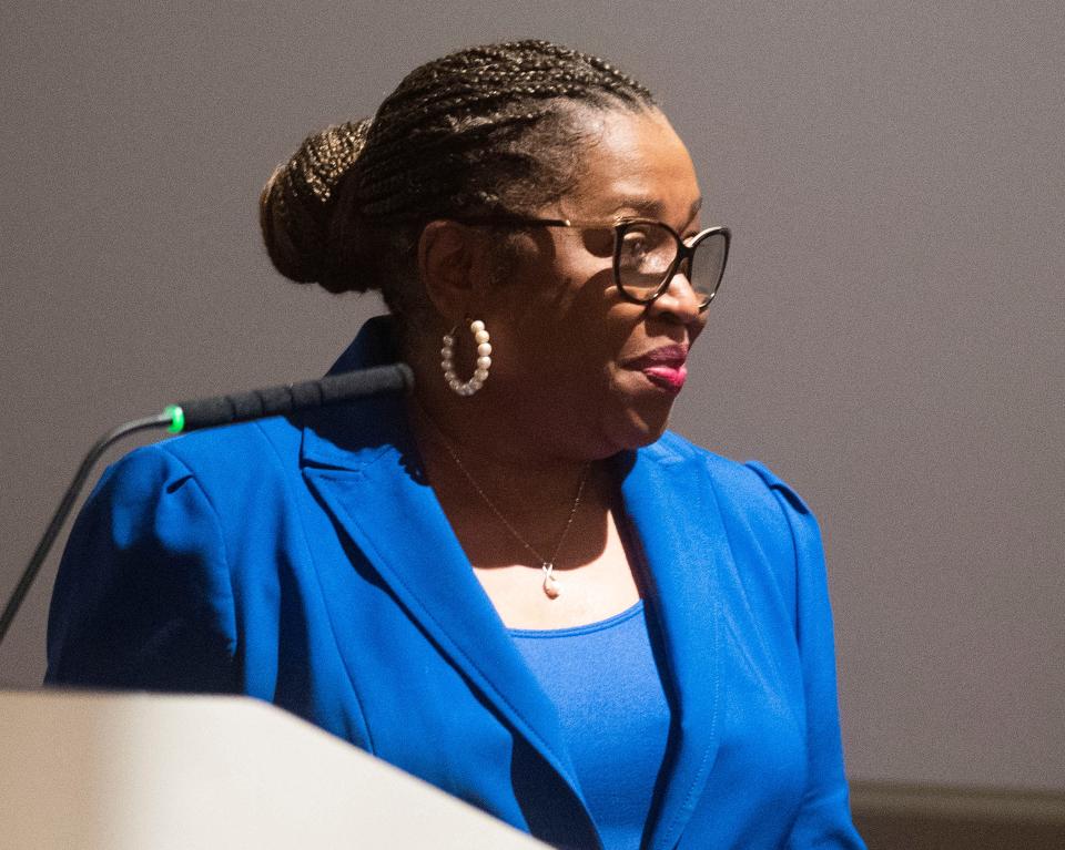 The Alabama State Board of Education's Tonya Chestnut, shown here on May 13, 2021, recently discussed the difficulty that rural schools have in attracting teachers for more than a year or two. “It’s hard to recruit people to come and stay.... We find ourselves within the Black Belt training and preparing teachers to go somewhere else, seemingly.”