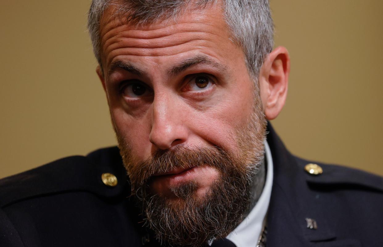 Metropolitan Police Officer Michael Fanone testifies during the opening hearing of the U.S. House (Select) Committee. (Getty Images)