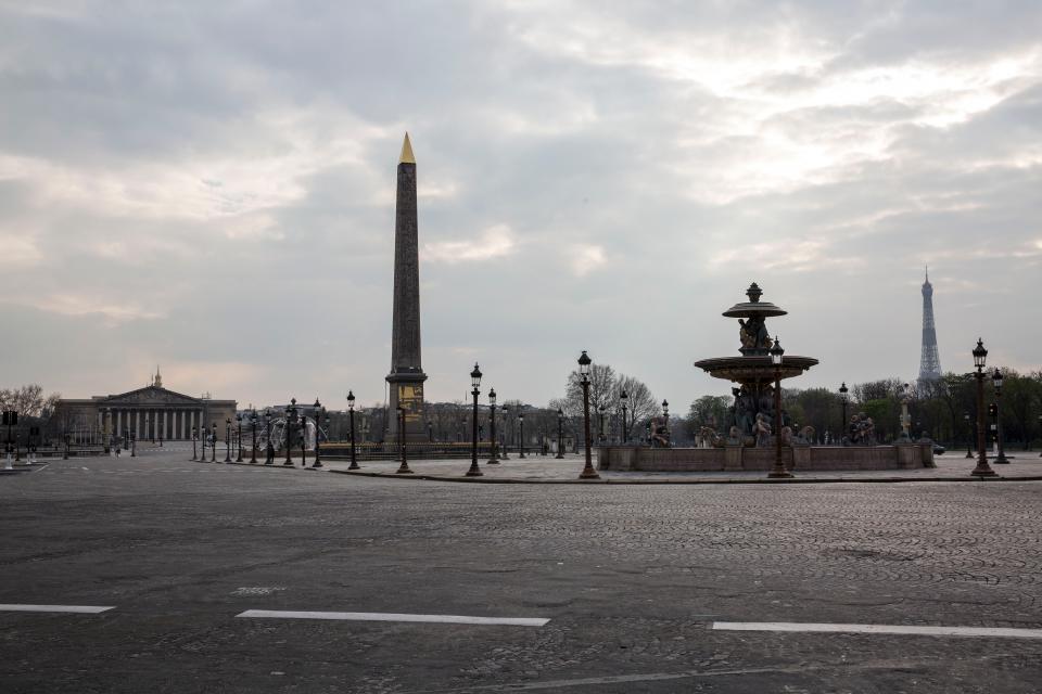 Paris’s La Concorde square empty at rush hour.