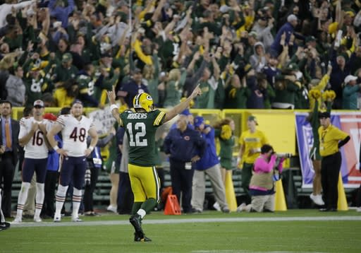 Green Bay Packers’ Aaron Rodgers had a big game after returning from injury in Week 1 (AP Photo).