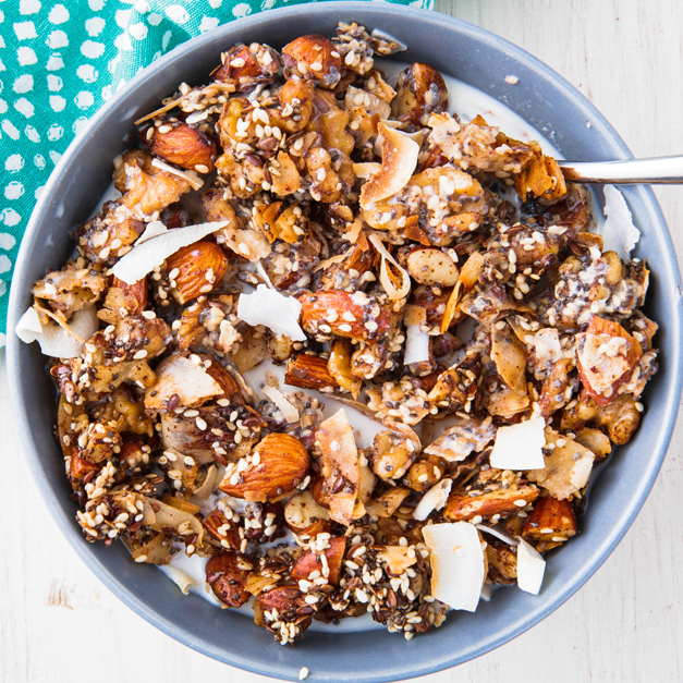 <p>Make a big batch of this granola and have an easy breakfast ready all week long. </p><p>Get the <a href="https://www.delish.com/uk/cooking/recipes/a30386471/keto-cereal-recipe/" rel="nofollow noopener" target="_blank" data-ylk="slk:Keto Cereal" class="link rapid-noclick-resp">Keto Cereal</a> recipe.</p>