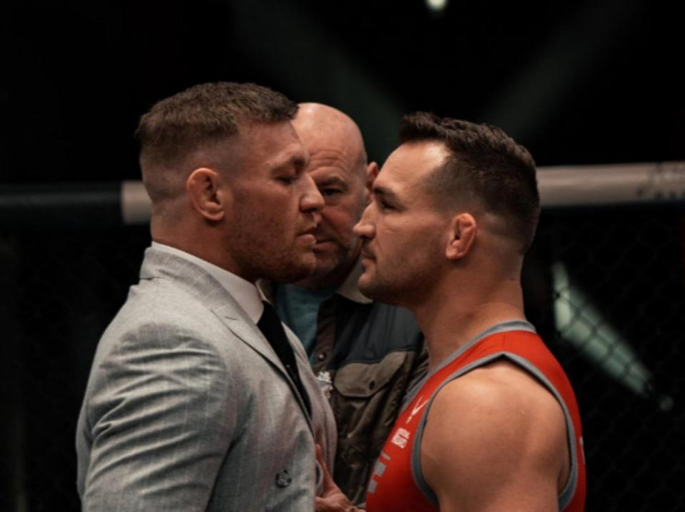 McGregor facing off with Michael Chandler on the set of ‘The Ultimate Fighter' (@TheNotoriousMMA via Twitter)