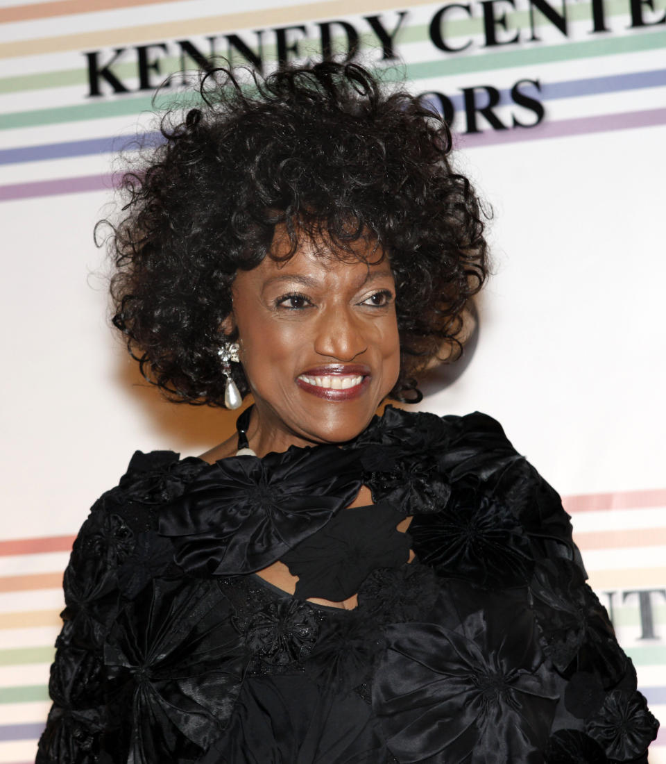 FILE - This Dec. 5, 2010 file photo shows opera singer Jessye Norman at the Kennedy Center Honors in Washington. Norman died, Monday, Sept. 30, 2019, at Mount Sinai St. Luke’s Hospital in New York. She was 74. (AP Photo/Jacquelyn Martin, File)