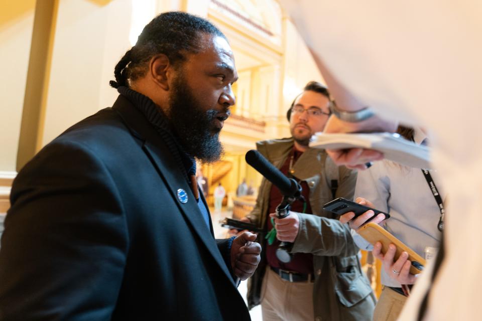 Rep. Marvin Robinson, D-Kansas City, explains why he switched his vote on a transgender athletes bill override following Wednesday's vote in the House.