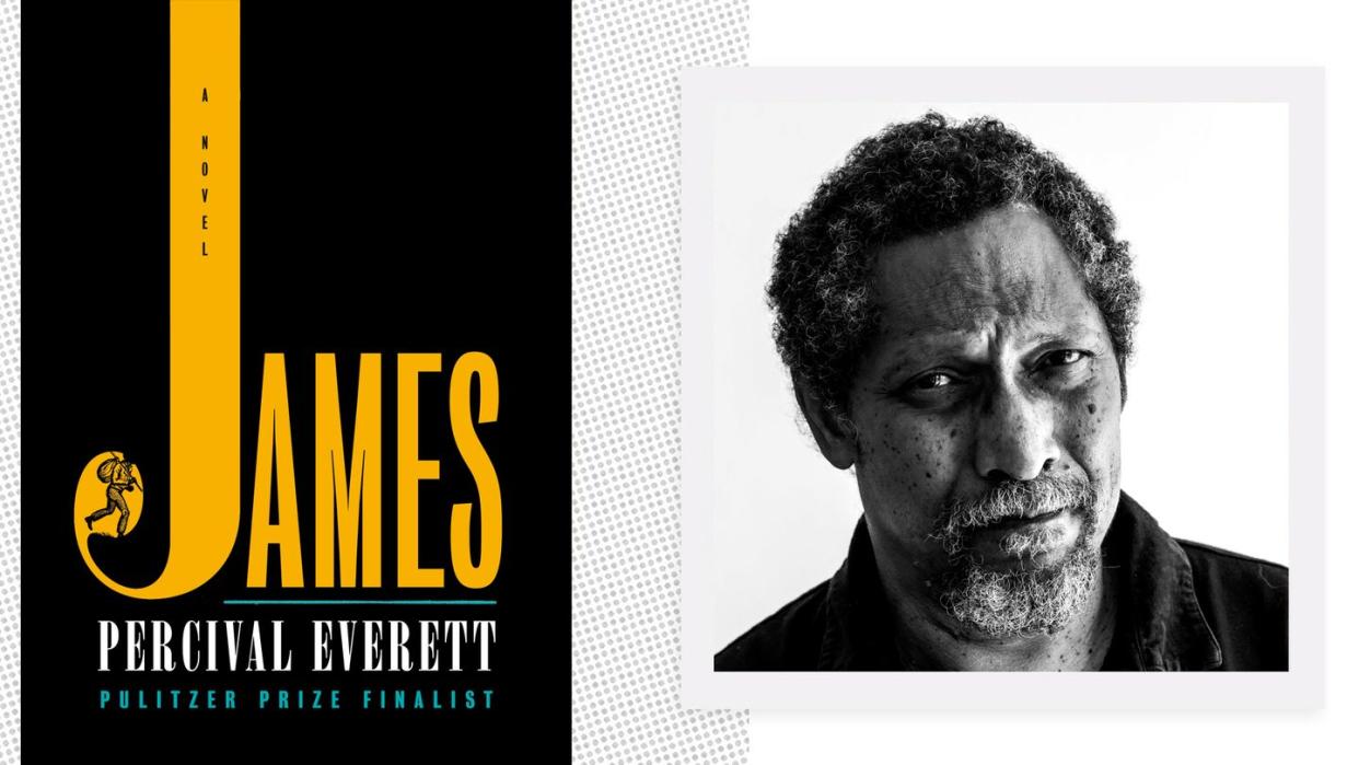 the cover of james by percival everett alongside a headshot of the author